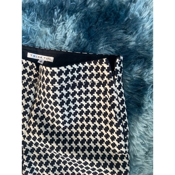 Trina Turk Houndstooth Print Pants Trousers Career Casual Black White - Picture 3 of 4